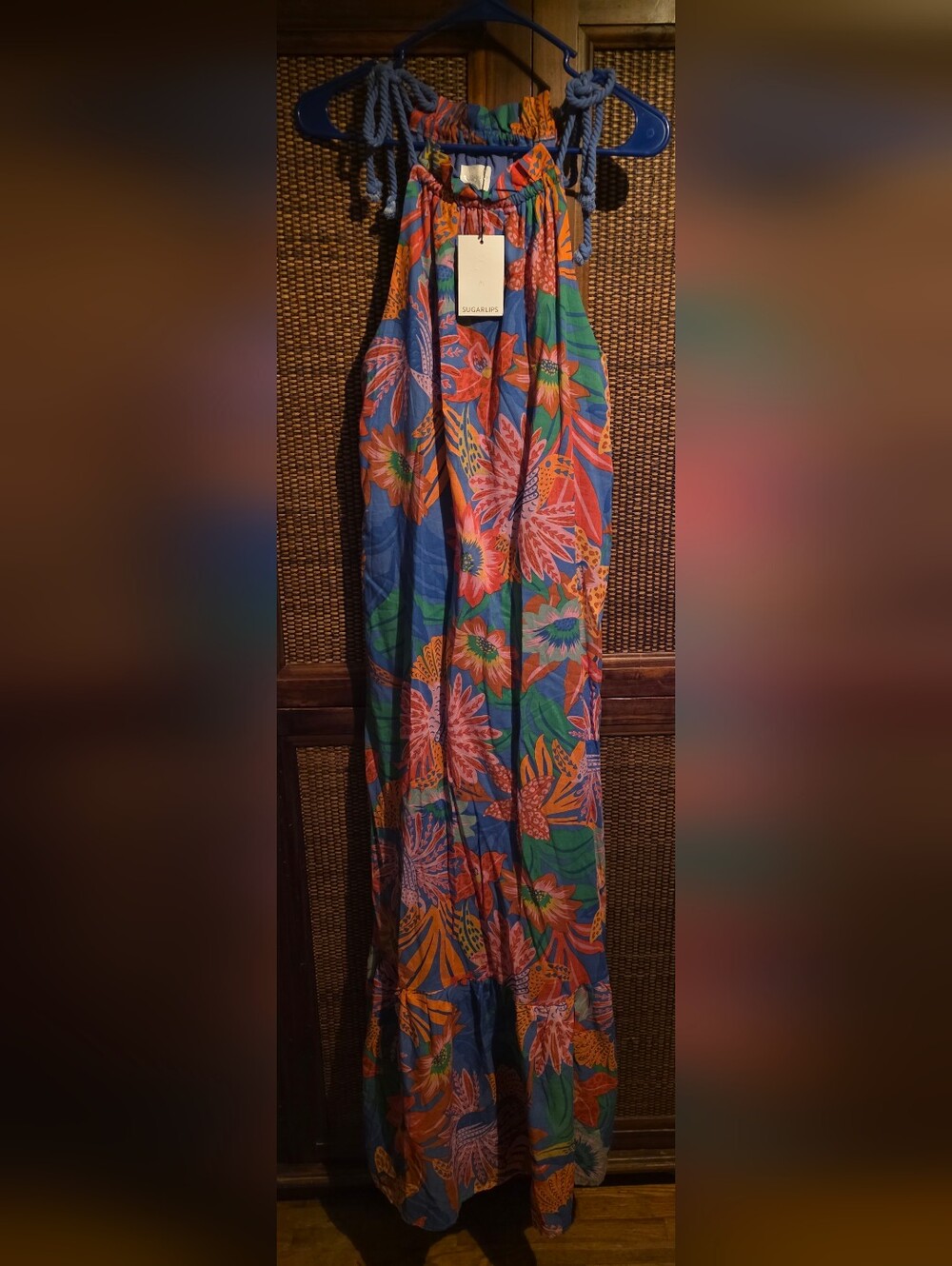 Sugarlips NWT Vibrant Tropical Maxi Dress - Blue & Pink Floral PTP 21 - Picture 2 of 2